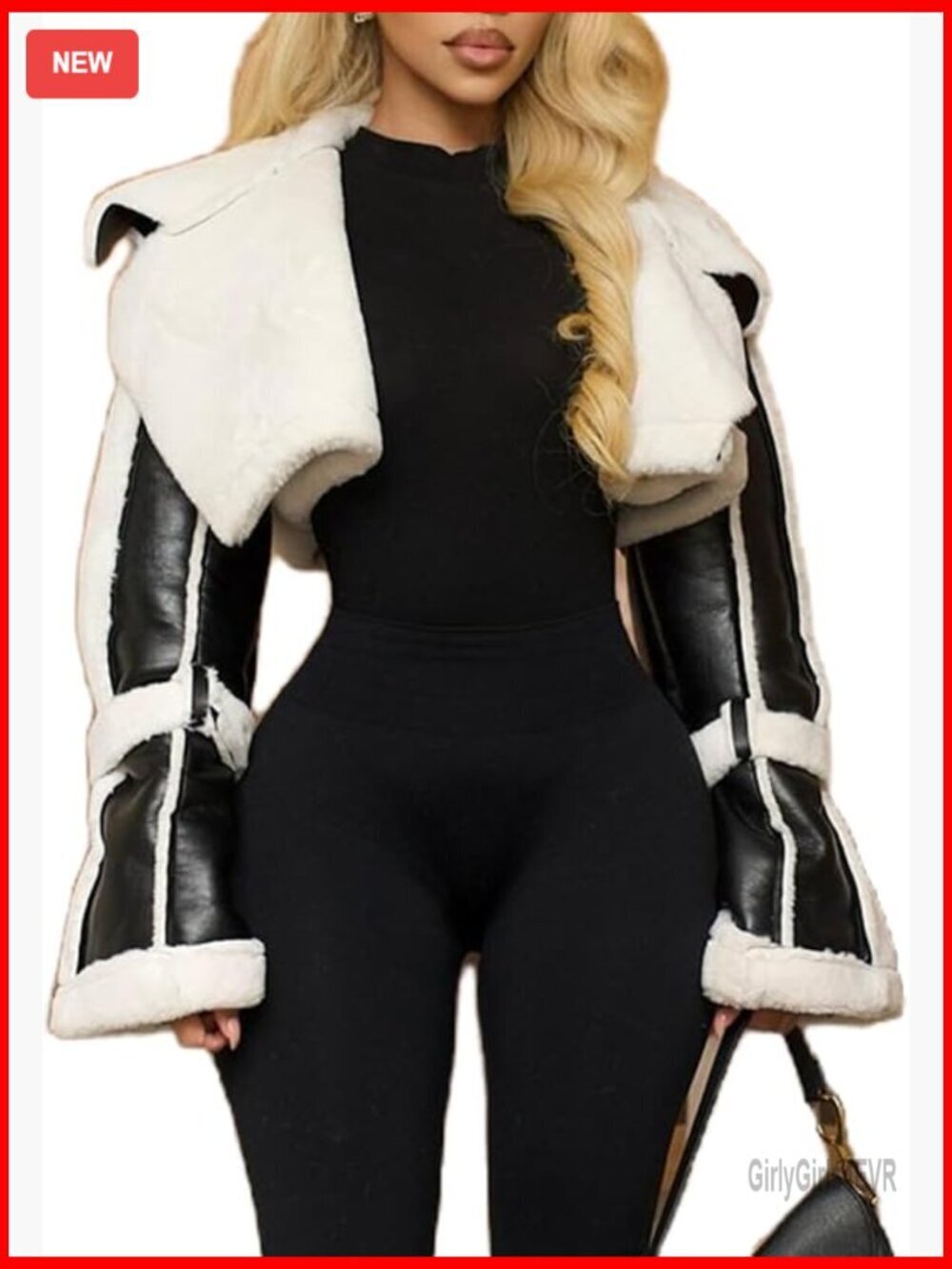 Faux Leather Crop Jacket with Fleece Lining, Patchwork Detail, Winter Streetwear